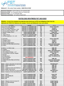 Dates rentrées FST 21-22