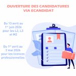 Ouverture des candidatures eCandidat du 13 avril au 2 juin pour les L2, L3 et M2 ainsi que du 1er avril au 2 mai pour les licences professionnelles