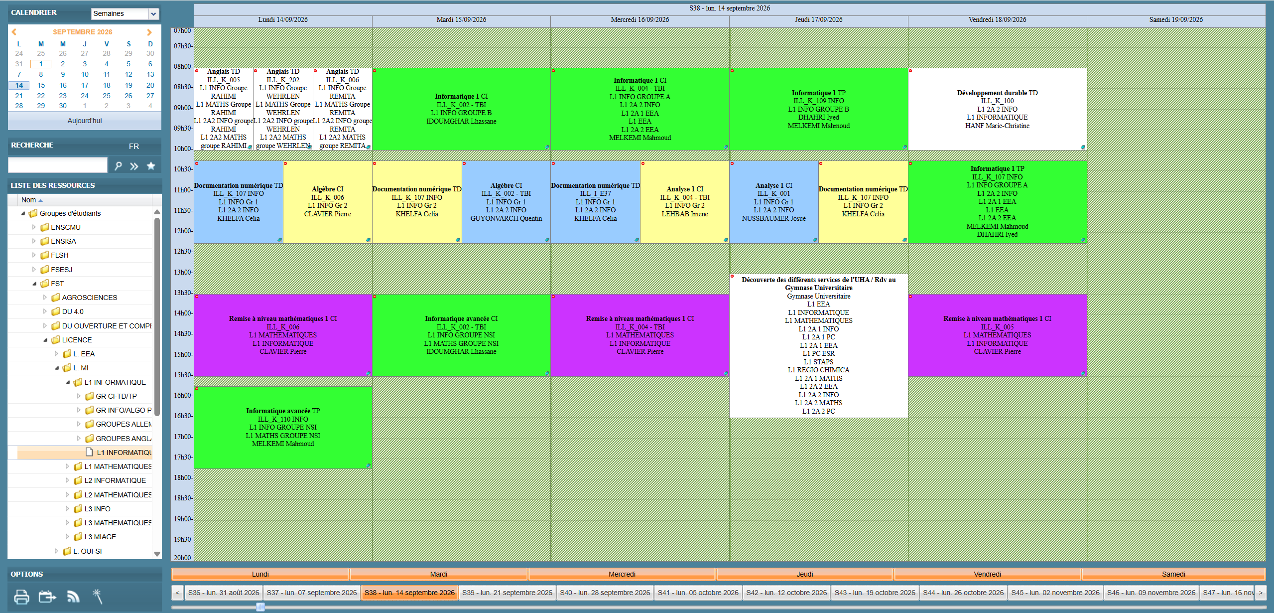Illustration de l'emploi du temps sur ADE